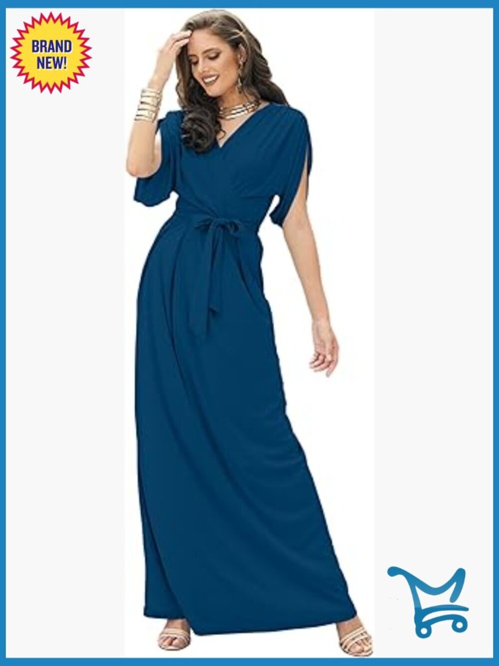 Formal V-Neck Maxi Gown with Dolman Sleeves
